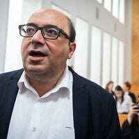 Sami Abou Shehadeh attends a hearing at the Supreme Court in Jerusalem on the Central Elections Committee’s decision to disqualify him from running in the upcoming Knesset elections, October 1, 2026. (Yonatan Sindel/Flash90)