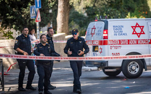 Illustrative: Police at the scene of a fatal hit-and-run in Jerusalem, October 4, 2026. (Yonatan Sindel/Flash90)