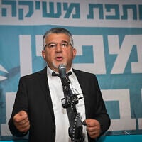 Yousef Jabareen, chairman of the Joint List, attends the party’s campaign launch event ahead of the upcoming Israeli general elections, in Tel Aviv, October 5, 2026. (Avshalom Sassoni/Flash90)