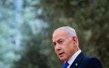 Prime Minister Benjamin Netanyahu speaks during a state memorial ceremony for civilians murdered in the October 7 massacre, marking three years since the Hamas attack, at Mount Herzl in Jerusalem, October 5, 2026. (Olivier Fitoussi/POOL)