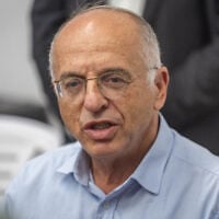 The chairman of the Central Elections Committee, Supreme Court Justice Noam Sohlberg, visits a printing factory in Kiryat Gat where ballot papers were being printed in preparation for the election, October 5, 2026. (Yonatan Sindel/Flash90)