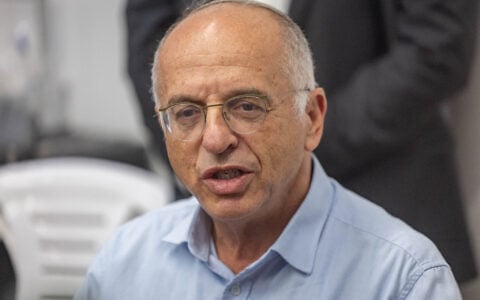 The chairman of the Central Elections Committee, Supreme Court Justice Noam Sohlberg, visits a printing factory in Kiryat Gat where ballot papers were being printed in preparation for the election, October 5, 2026. (Yonatan Sindel/Flash90)