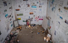 A view of a roadside bomb shelter where dozens of festivalgoers were murdered during the October 7 massacre, near the Israeli border with the Gaza Strip, October 7, 2026. (Yonatan Sindel/Flash90)