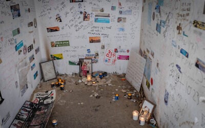 A view of a roadside bomb shelter where dozens of festivalgoers were murdered during the October 7 massacre, near the Israeli border with the Gaza Strip, October 7, 2026. (Yonatan Sindel/Flash90)