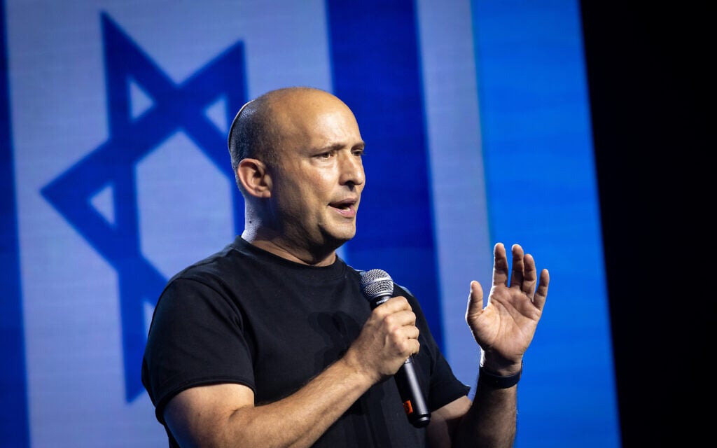 Former prime minister and B'Yachad party chairman Naftali Bennett speaks at a press conference in Tel Aviv, October 11, 2026. (Miriam Alster/Flash90) Former prime minister and B'Yachad party chairman Naftali Bennett speaks at a press conference in Tel Aviv, October 11, 2026. (Miriam Alster/Flash90)