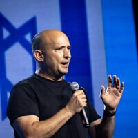 Former prime minister and B'Yachad party chairman Naftali Bennett speaks at a press conference in Tel Aviv, October 11, 2026. (Miriam Alster/Flash90)