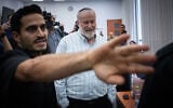 Former Israeli attorney general Avichai Mandelblit arrives at the Jerusalem District Court to testify in the corruption trial of Prime Minister Benjamin Netanyahu, October 12, 2026. (Yonatan Sindel/Flash90)