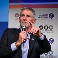 The Democrats party chairman Yair Golan speaks during an election conference at Tel Aviv University, ahead of Israel’s upcoming general elections, October 18, 2026. (Avshalom Sassoni/ Flash90)