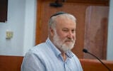 Former attorney general Avichai Mandelblit testifies in the corruption trial of Prime Minister Benjamin Netanyahu at the Jerusalem District Court, October 20, 2026. (Chaim Goldberg/Flash90)