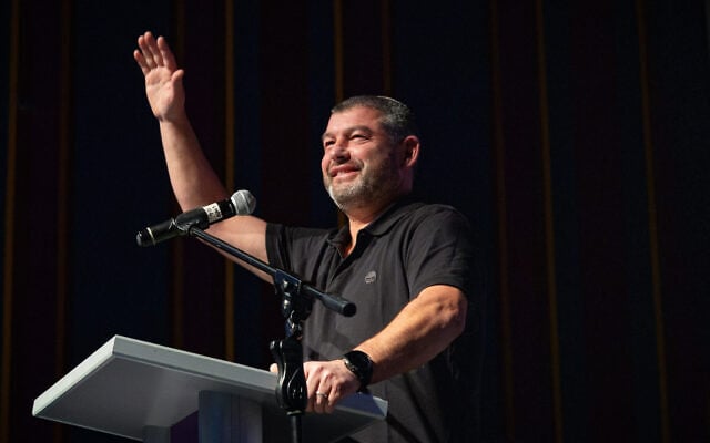 People of Israel party chairman and former Israeli army general Ofer Winter speaks during a party support rally in Jerusalem, two days ahead of Israel’s general elections, October 25, 2026. (Yonatan Sindel/Flash90)