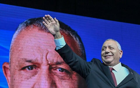 Yashar party chairman Gadi Eisenkot at his party’s election headquarters in Tel Aviv, October 28, 2026. (Avshalom Sassoni/Flash90)