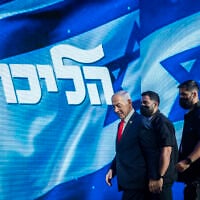 Prime Minister Benjamin Netanyahu at the Likud party’s election headquarters in Jerusalem, early October 28, 2026. (Chaim Goldberg/Flash90)