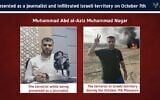 A graphic released by the IDF on October 1, 2026, shows Mhammad Abd al-Aziz, who was killed in an Israeli strike in Khan Younis, Gaza, on September 30, 2026. (Israel Defense Forces)