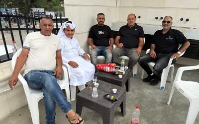 From left: Ahmed, Zen, and Bilal Al-Qassassi, Nimr Abu Schiban, and Einad Al-Qassassi; in Rahat, southern Israel, October 27, 2026. (Sue Surkes/Times of Israel) From left: Ahmed, Zen, and Bilal Al-Qassassi, Nimr Abu Schiban, and Einad Al-Qassassi; in Rahat, southern Israel, October 27, 2026. (Sue Surkes/Times of Israel)
