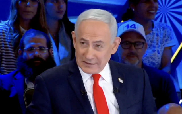 Prime Minister Benjamin Netanyahu sits for an interview on the pro-government Channel 14, October 13, 2026. (Screenshot)