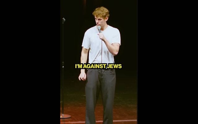 A heckler shouts at comedian Lucas Zelnick in footage Zelnick postd on October 28, 2026. (Screenshot/YouTube)