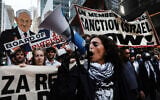Protesters against Prime Minister Benjamin Netanyahu and his war in Gaza walk towards the United Nations in midtown Manhattan, New York, on September 24, 2026. (Spencer Platt/Getty Images via JTA)