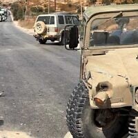 A damaged IDF vehicle after a car driven by Palestinians accelerated and crashed into it, near the West Bank town of Bani Naim, October 5, 2026. (Used in accordance with Clause 27a of the Copyright Law)