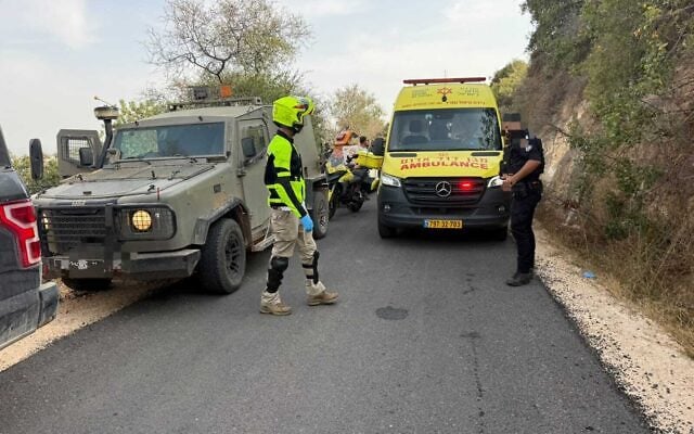 The scene of an explosion in the Ramim Ridge area in northern Israel, close to the border with Lebanon, likely the result of an unexploded ordnance, October 12, 2026. (Magen David Adom)