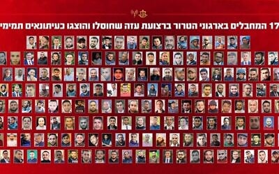 A composite of 170 Gazans who, according to the IDF, were identified as journalists but who were in fact members of terror groups, October 1, 2026. (Israel Defense Forces) A composite of 170 Gazans who, according to the IDF, were identified as journalists but who were in fact members of terror groups, October 1, 2026. (Israel Defense Forces)
