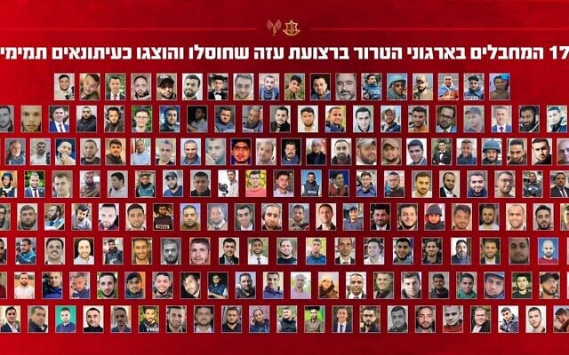 A composite of 170 Gazans who, according to the IDF, were identified as journalists but who were in fact members of terror groups, October 1, 2026. (Israel Defense Forces) A composite of 170 Gazans who, according to the IDF, were identified as journalists but who were in fact members of terror groups, October 1, 2026. (Israel Defense Forces)