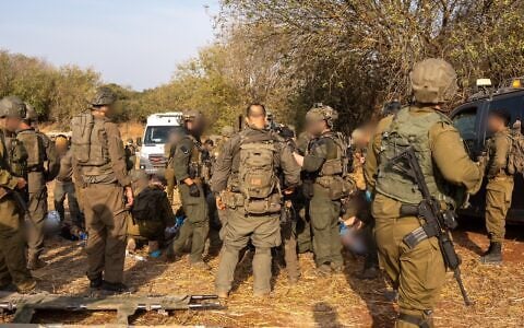IDF soldiers at the scene of a deadly explosion of an unexploded Hezbollah ordnance during a school hike in the Ramim Ridge area in northern Israel, close to the border with Lebanon, October 12, 2026. (Israel Defense Forces)