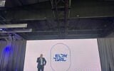 El Al CEO Levy Halevy speaks at launch of new passenger services in Tel Aviv. (Sharon Wrobel/Times of Israel)