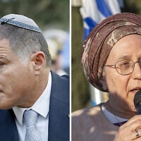 Head of the Shin Bet David Zini on November 3, 2025. (Moshe Shai/ FLASH90); Minister of National Missions Orit Strock in Jerusalem, August 6, 2026. (Moshe Shai/ FLASH90, Chaim Goldberg/Flash90)
