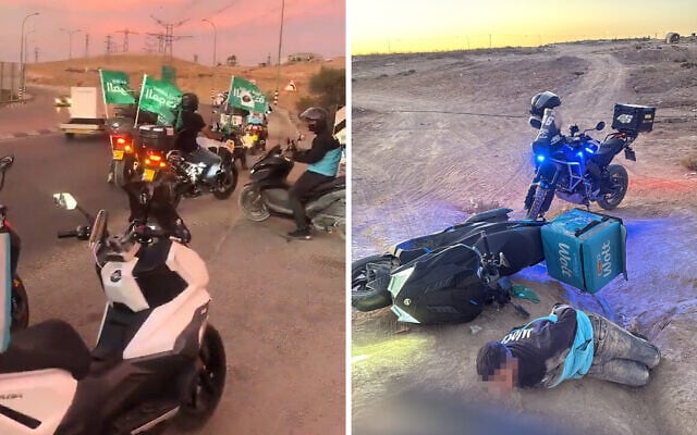A convoy of supporters of the Islamist Ra'am party in southern Israel (L), and one of the alleged members of the convoy bound, on October 7, 2026. (X/Moshe Feiglin, X/Itamar Ben Gvir) A convoy of supporters of the Islamist Ra'am party in southern Israel (L), and one of the alleged members of the convoy bound, on October 7, 2026. (X/Moshe Feiglin, X/Itamar Ben Gvir)