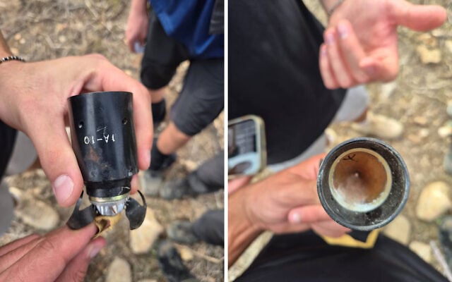 A  BRB1-type submunition from a Hezbollah rocket shortly before it exploded on children and teachers during a school hike in the Ramim Ridge area, northern Israel, killing a teenager and wounding 24. (Social media: used in accordance with Clause 27a of the Copyright Law)