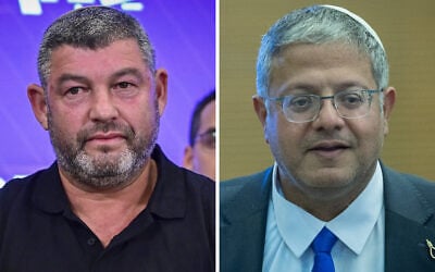 Ofer Winter (left) and National Security Minister Itamar Ben Gvir. (Avshalom Sassoni/Flash90, Yonatan Sindel/Flash90)