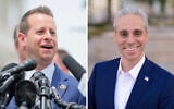 Rep. Jared Moskowitz (L), a Florida Democrat, speaks during a news conference outside of the US Capitol, on June 9, 2026, in Washington, DC, and his Republican opponent, Scott Singer, in an undated photo. (Anna Moneymaker/Getty Images, Scott Singer/X)