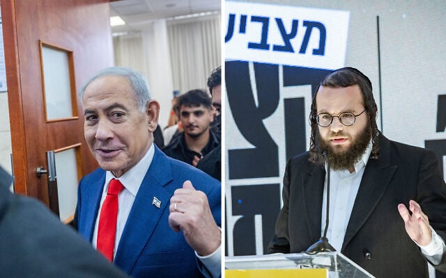 Prime Minister Benjamin Netanyahu (L) in Jerusalem, October 11, 2026, and Charedi Public chair Moti Leitner in Beit Shemesh, August 23, 2026. (Chaim Goldberg/Flash90) Prime Minister Benjamin Netanyahu (L) in Jerusalem, October 11, 2026, and Charedi Public chair Moti Leitner in Beit Shemesh, August 23, 2026. (Chaim Goldberg/Flash90)