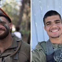 Staff Sgt. Ron Yonatan Roytman (left) and Sgt. Yuval Shai Svilem (right), killed in a shooting attack near Hebron in the West Bank on October 23, 2026. (Israel Defense Forces)