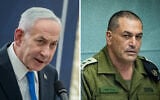 Left: Prime Minister Benjamin Netanyahu attends a ceremony on Mount Herzl in Jerusalem, August 5, 2026; Right: IDF Chief of Staff Eyal Zamir attends a Foreign Affairs and Defense Committee meeting at the Knesset in Jerusalem, May 10, 2026. (Chaim Goldberg/FLASH90, Yonatan Sindel/Flash90)