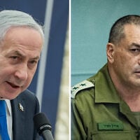 Left: Prime Minister Benjamin Netanyahu attends a ceremony on Mount Herzl in Jerusalem, August 5, 2026; Right: IDF Chief of Staff Eyal Zamir attends a Foreign Affairs and Defense Committee meeting at the Knesset in Jerusalem, May 10, 2026. (Chaim Goldberg/FLASH90, Yonatan Sindel/Flash90)