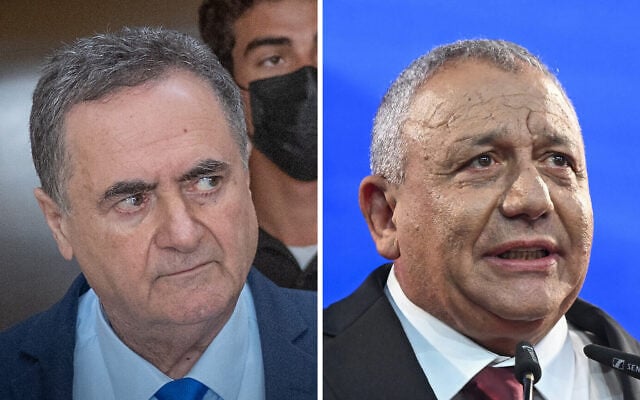 Defense Minister Israel Katz (left) and opposition politician Gadi Eisenkot. (Chaim Goldberg/ Flash90, Avshalom Sassoni/Flash90) Defense Minister Israel Katz (left) and opposition politician Gadi Eisenkot. (Chaim Goldberg/ Flash90, Avshalom Sassoni/Flash90)