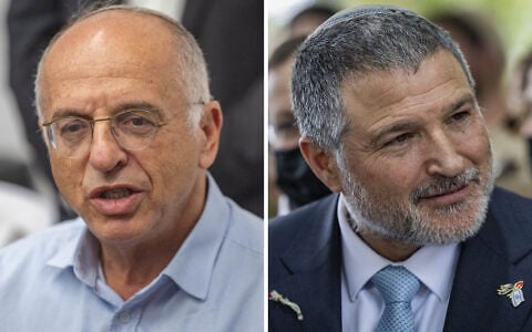 (L) Central Elections Committee head Supreme Court Justice Noam Sohlberg and (R) Shin Bet chief David Zini. (Yonatan Sindel/Flash90, Chaim Goldberg/Flash90)