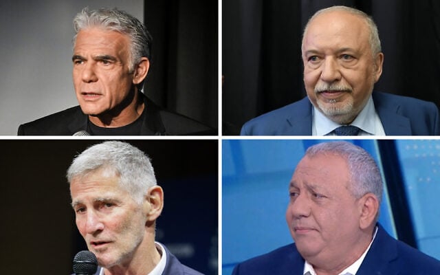 Clockwise from top left: Yair Lapid, Avigdor Liberman, Gadi Eisenkot, Yair Golan. (Avshalom Sassoni/FLASH90, Gili Yaari/Flash90, Tal Gal/Flash90, Channel 12 Screenshot) Clockwise from top left: Yair Lapid, Avigdor Liberman, Gadi Eisenkot, Yair Golan. (Avshalom Sassoni/FLASH90, Gili Yaari/Flash90, Tal Gal/Flash90, Channel 12 Screenshot)