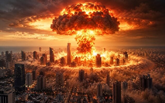 An AI-generated image of a nuclear strike on Tel Aviv, posted on the X account of Prime Minister Benjamin Netanyahu on October 25, 2026 (X/Benjamin Netanyahu) An AI-generated image of a nuclear strike on Tel Aviv, posted on the X account of Prime Minister Benjamin Netanyahu on October 25, 2026 (X/Benjamin Netanyahu)