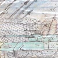 A drawing said done by Hamas chief Yahya Sinwar's 10-year-old son Ibrahim at the start of the war, published by the IDF on October 16, 2026 (IDF)