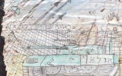 A drawing said done by Hamas chief Yahya Sinwar's 10-year-old son Ibrahim at the start of the war, published by the IDF on October 16, 2026 (IDF)
