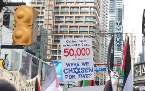 Anti-Israel protest in Toronto, Canada on October 10, 2026. (Emma Paidra/JTA)
