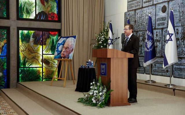 President Isaac Herzog speaks at a memorial service marking the 31st anniversary of the assassination of former prime minister Yitzhak Rabin, at the President's Residence, in Jerusalem, October 22, 2026. (Avi Kaner/GPO)
